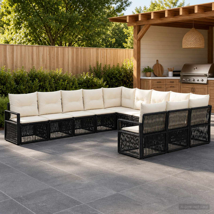 Havesofa Sæt 11 stk. Sort polyrattan
