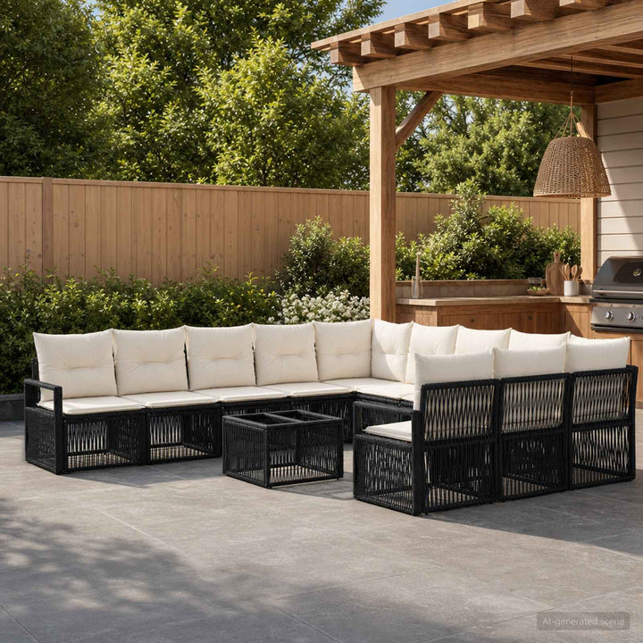 Havesofa Sæt 12 stk. Sort polyrattan