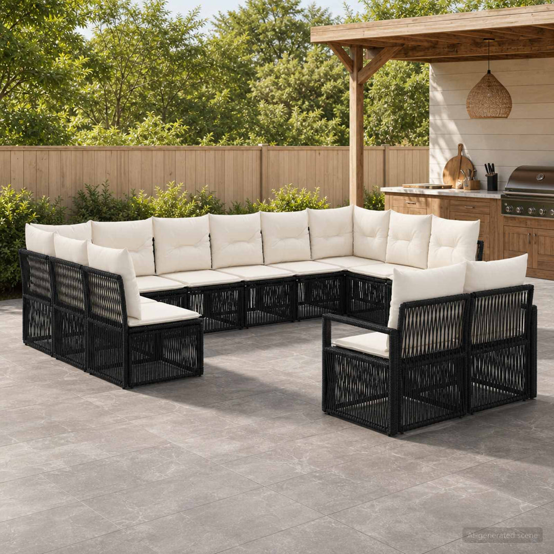 Havesofa Sæt 12 stk. Sort polyrattan