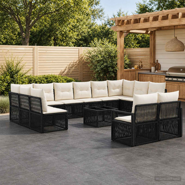 Havesofa Sæt 13 stk. Sort polyrattan