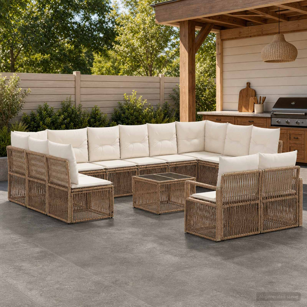 Havesofa Sæt 13 stk. Beige polyrattan