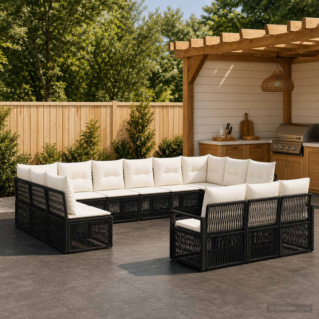 Havesofa Sæt 13 stk. Sort polyrattan