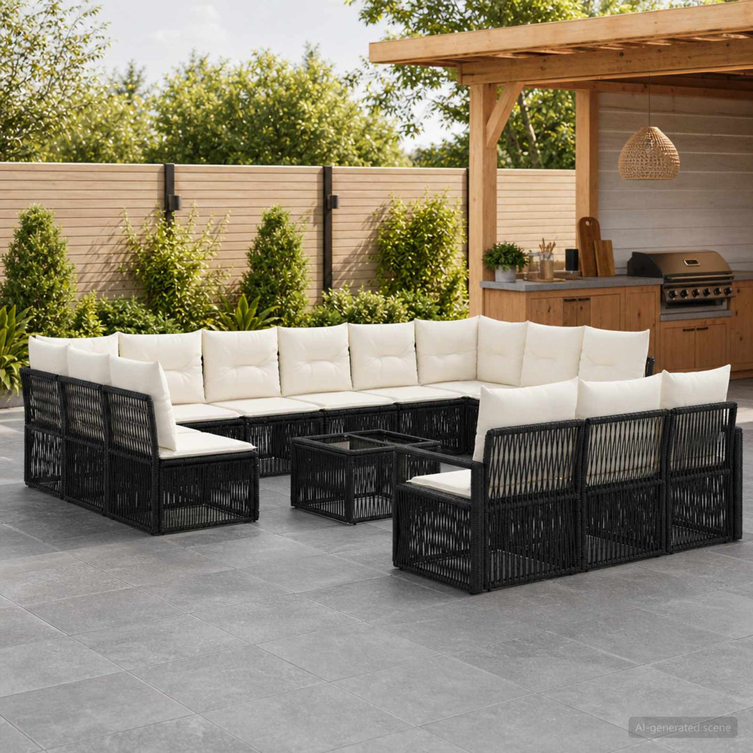 Havesofa Sæt 14 stk. Sort polyrattan