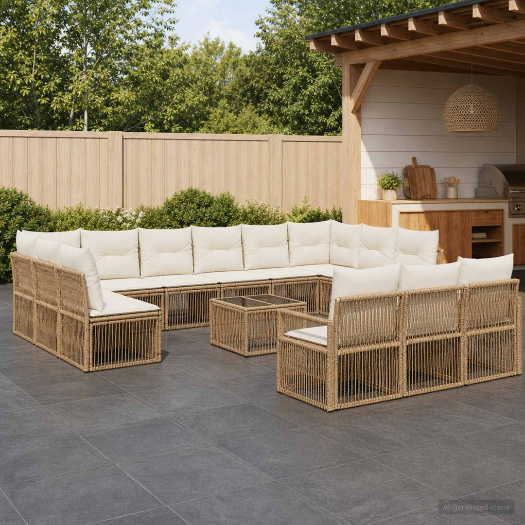 Havesofa Sæt 14 stk. Beige polyrattan