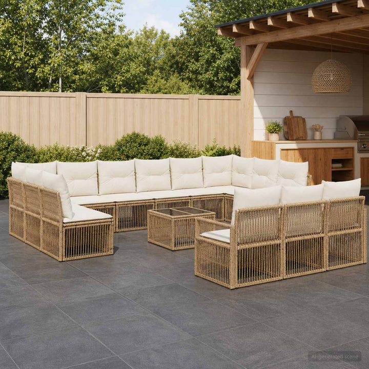 Havesofa Sæt 14 stk. Beige polyrattan