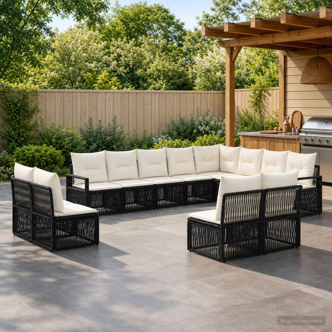Havesofa Sæt 12 stk. Sort polyrattan