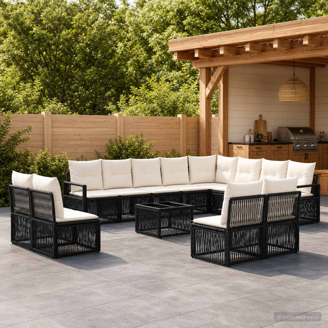Havesofa Sæt 13 stk. Sort polyrattan