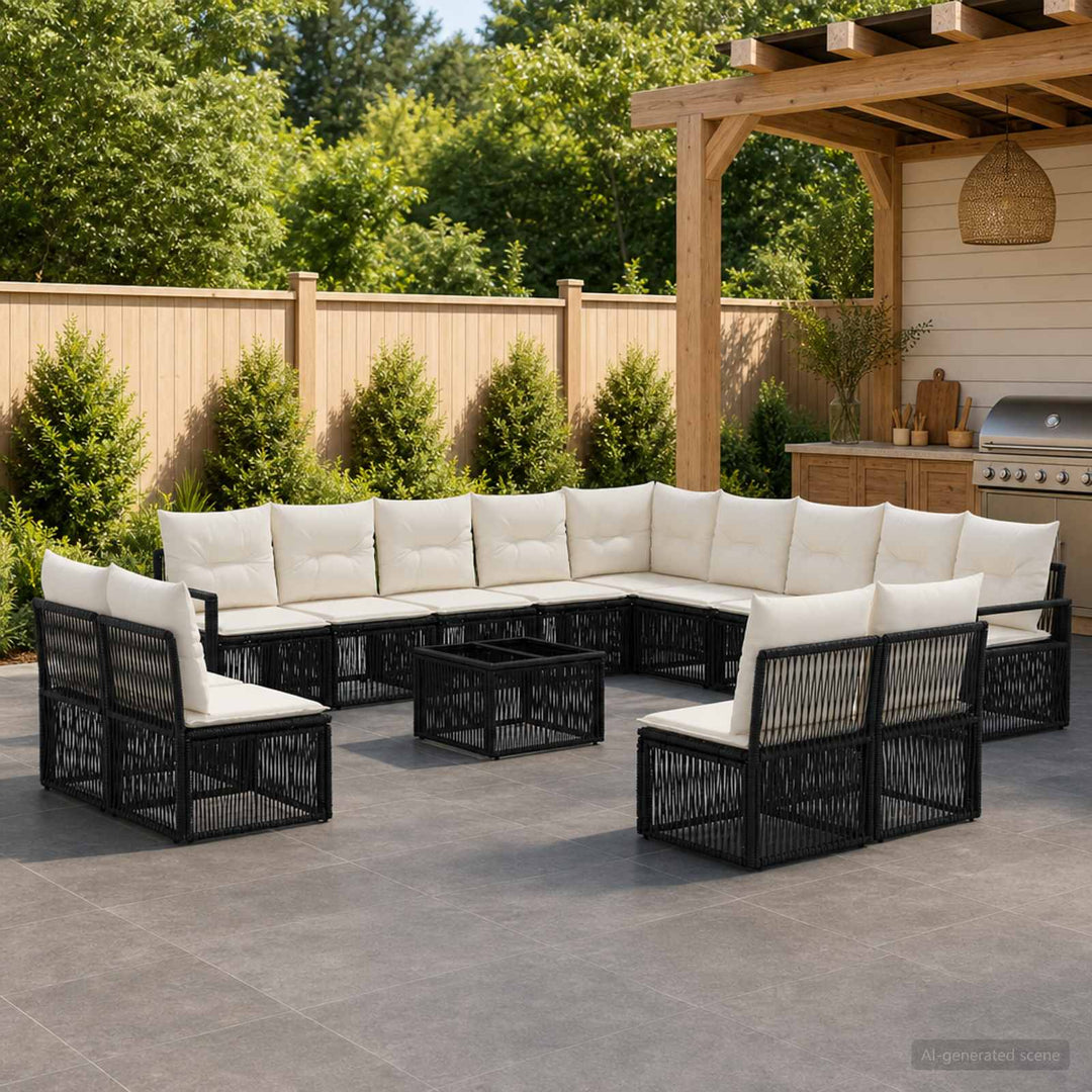 Havesofa Sæt 14 stk. Sort polyrattan