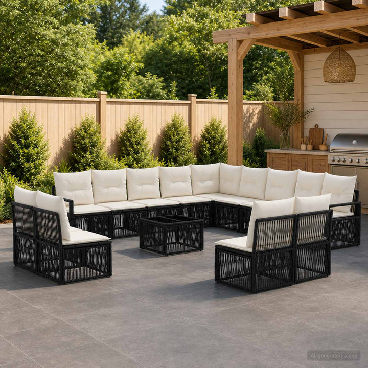 Havesofa Sæt 14 stk. Sort polyrattan