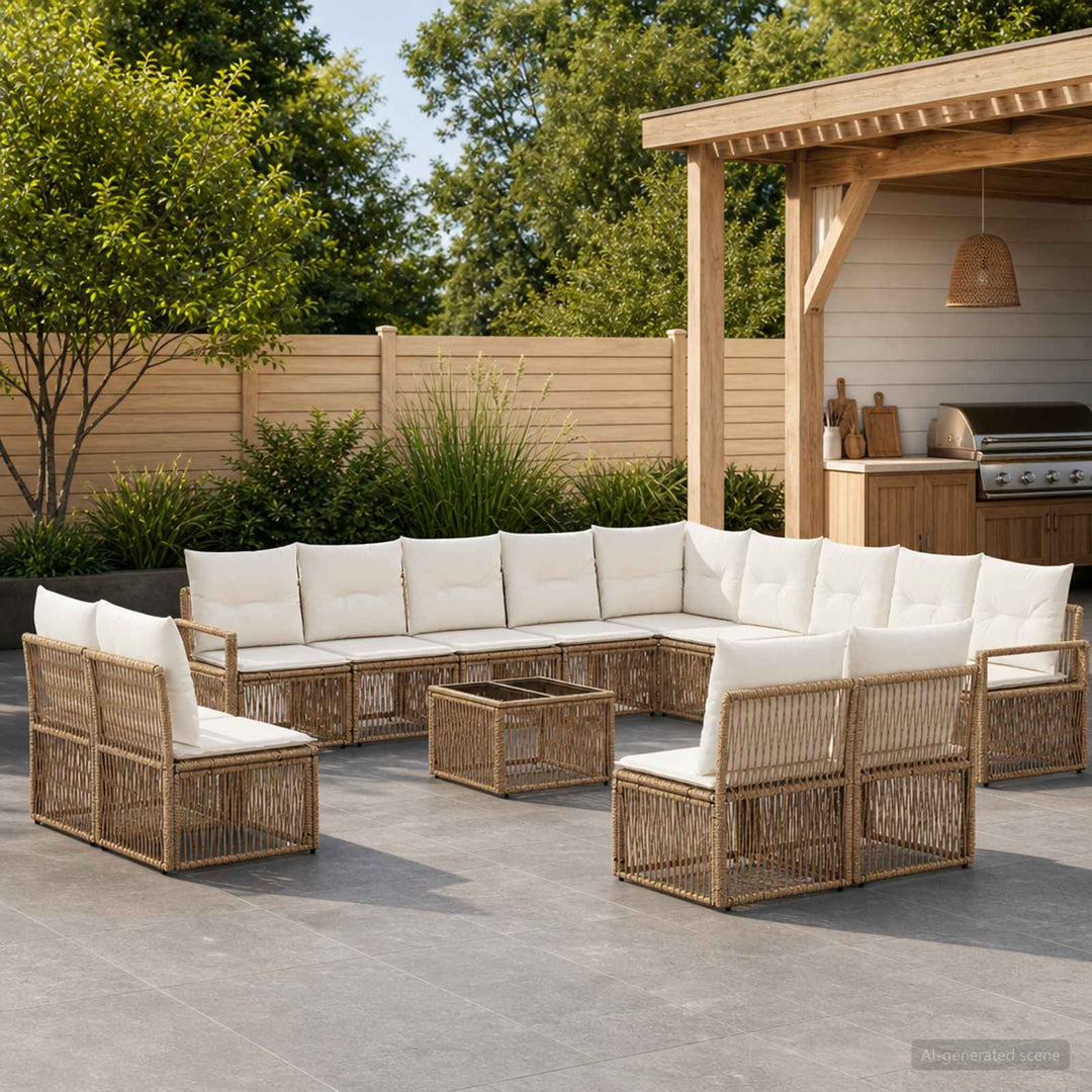 Havesofa Sæt 14 stk. Beige polyrattan