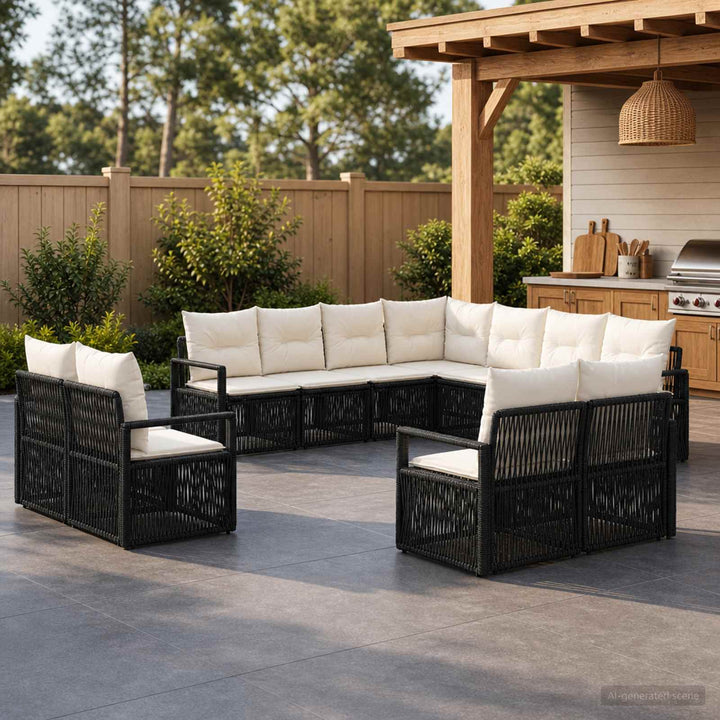 Havesofa Sæt 11 stk. Sort polyrattan
