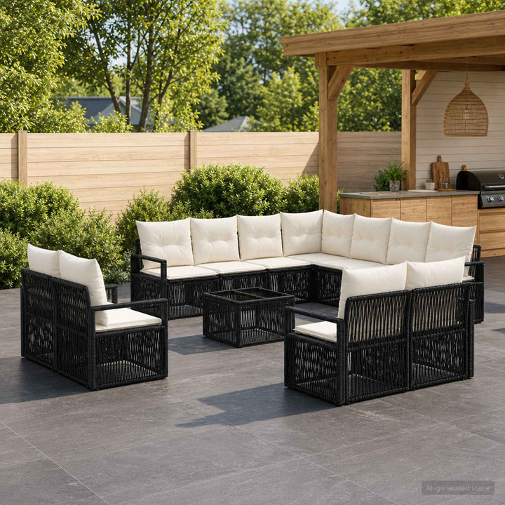 Havesofa Sæt 12 stk. Sort polyrattan