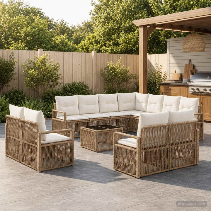 Havesofa Sæt 12 stk. Beige polyrattan