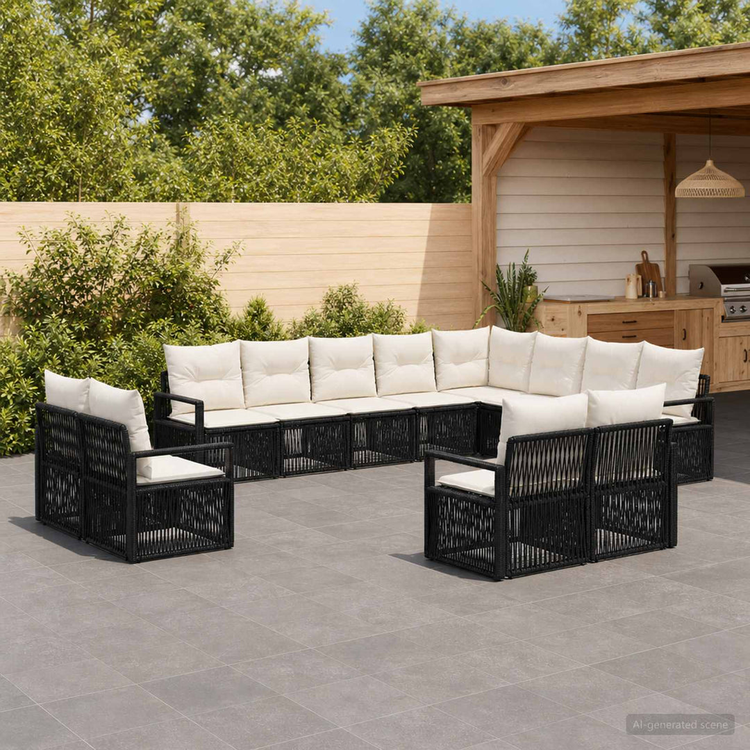 Havesofa Sæt 12 stk. Sort polyrattan