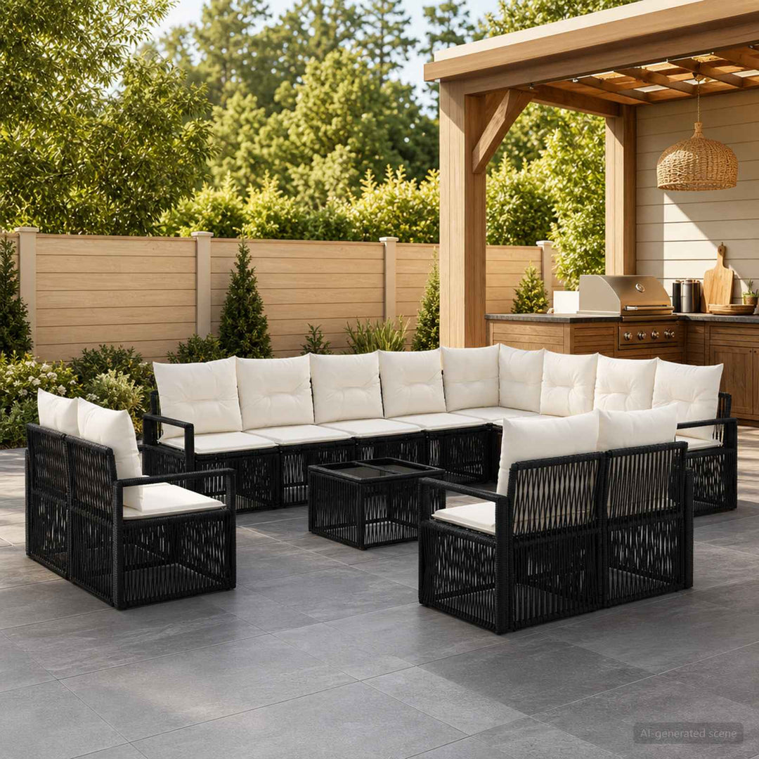 Havesofa Sæt 13 stk. Sort polyrattan