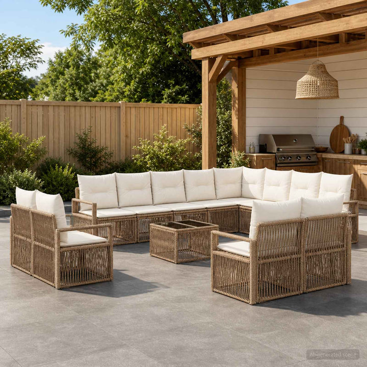 Havesofa Sæt 13 stk. Beige polyrattan