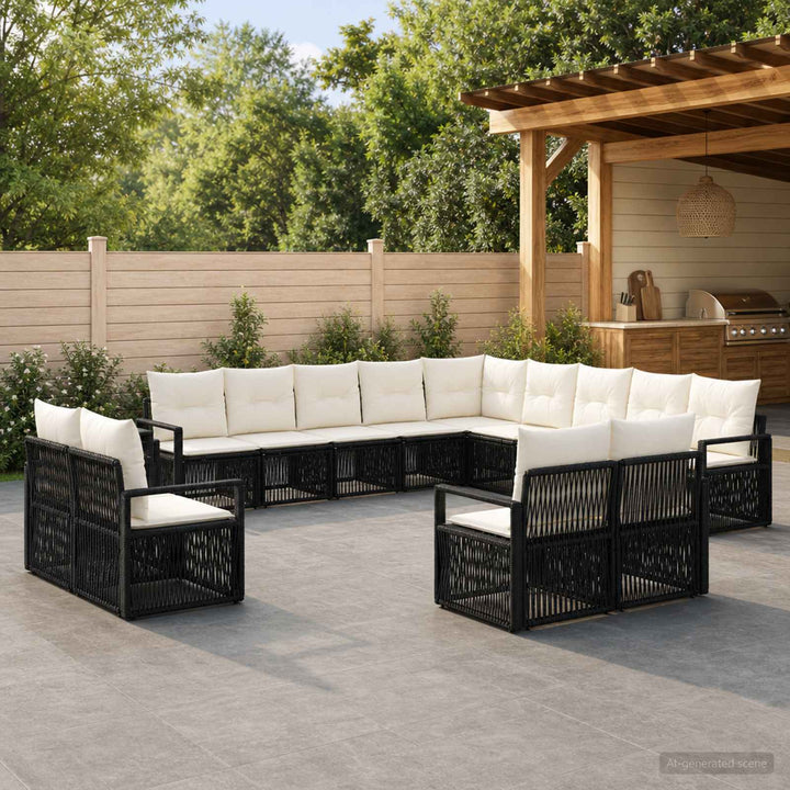 Havesofa Sæt 13 stk. Sort polyrattan