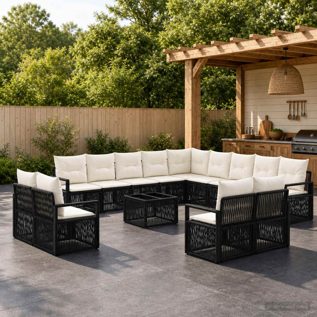 Havesofa Sæt 14 stk. Sort polyrattan