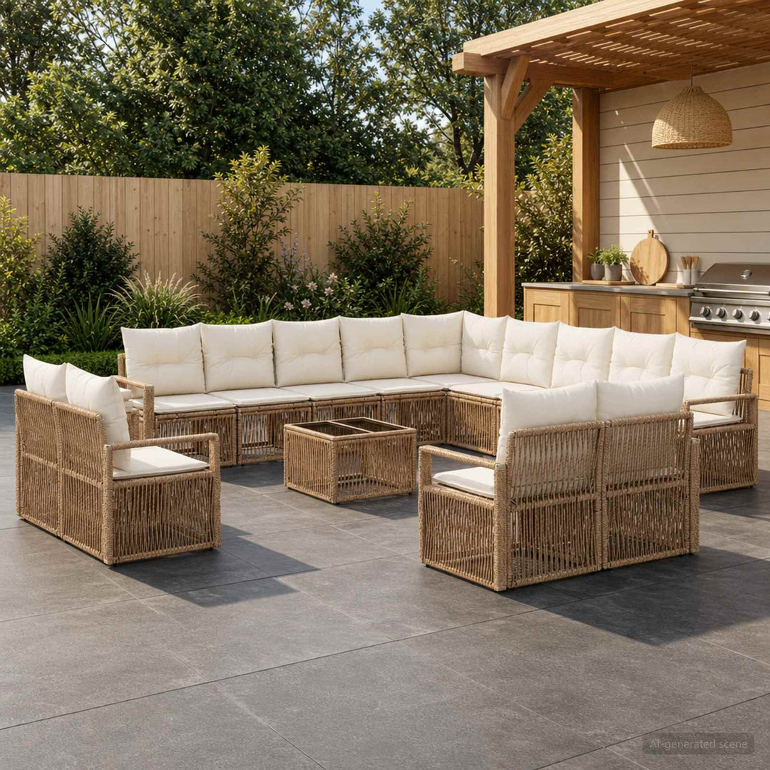 Havesofa Sæt 14 stk. Beige polyrattan