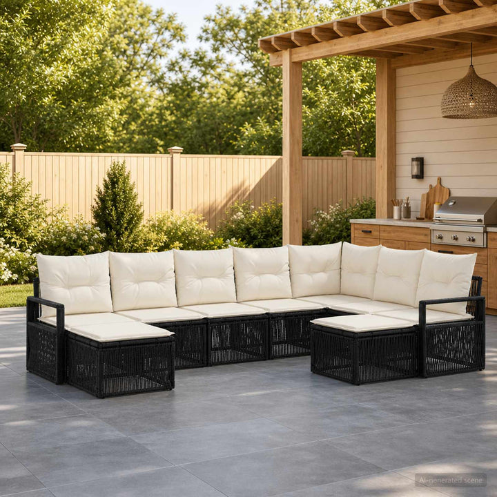 Havesofa Sæt 9 stk. Sort polyrattan