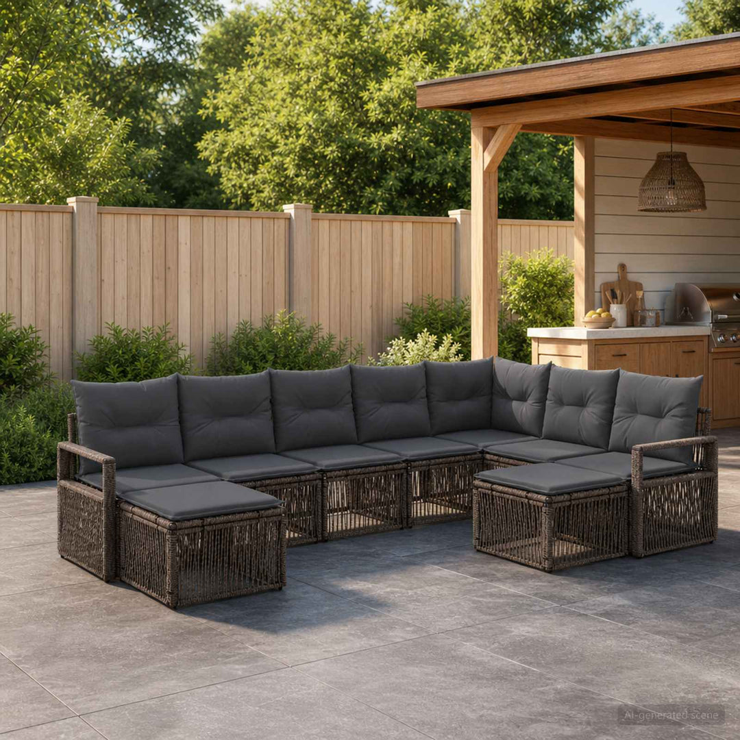 Havesofa Sæt 9 stk. Grå polyrattan