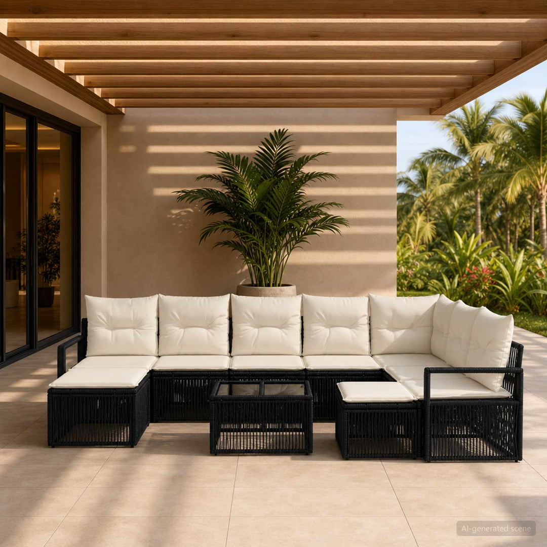 Havesofa Sæt 10 stk. Sort polyrattan