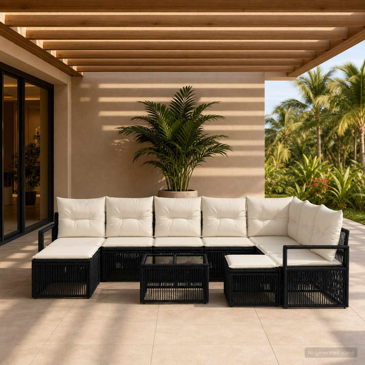 Havesofa Sæt 10 stk. Sort polyrattan