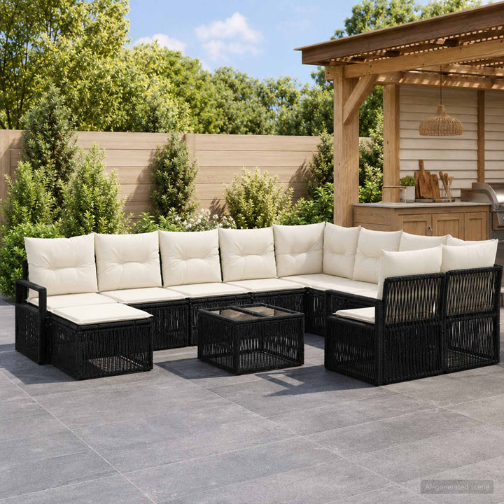 Havesofa Sæt 11 stk. Sort polyrattan