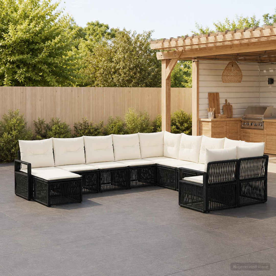 Havesofa Sæt 11 stk. Sort polyrattan