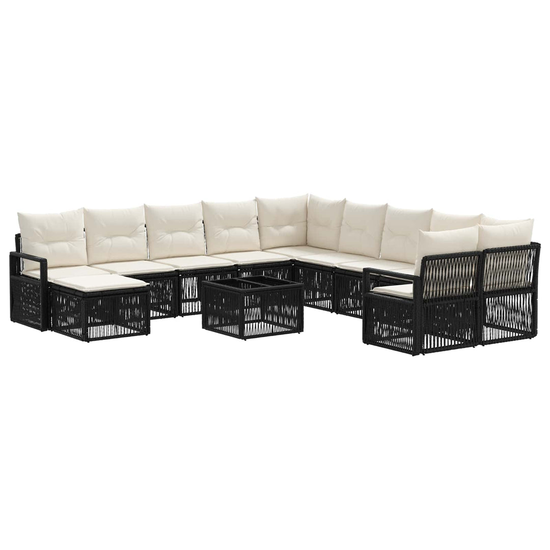 Havesofa Sæt 12 stk. Sort polyrattan