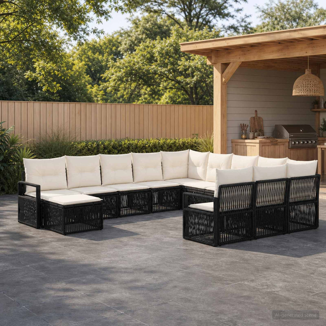 Havesofa Sæt 12 stk. Sort polyrattan