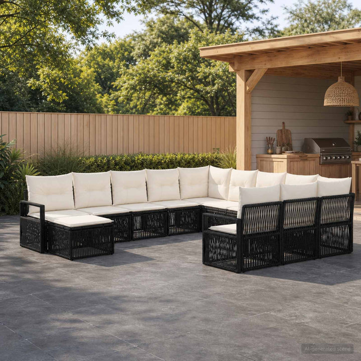 Havesofa Sæt 12 stk. Sort polyrattan