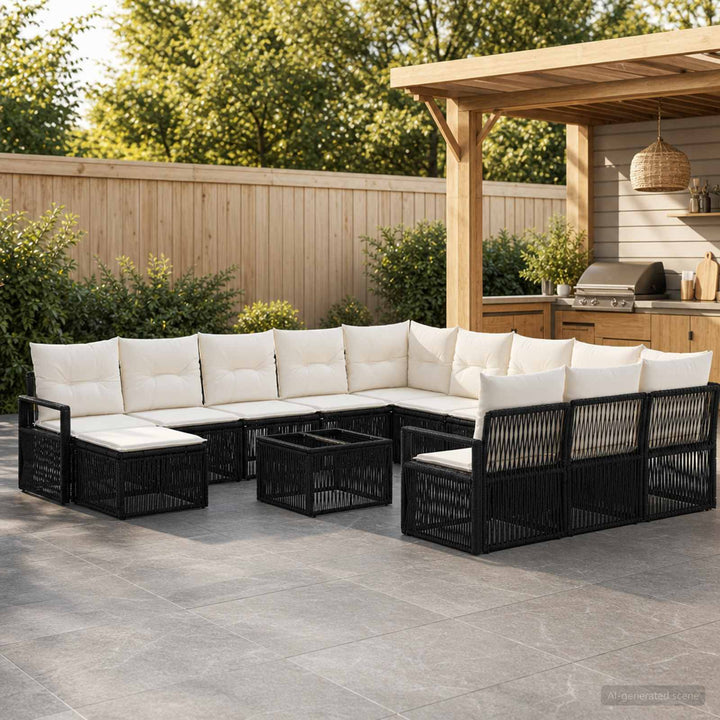 Havesofa Sæt 13 stk. Sort polyrattan