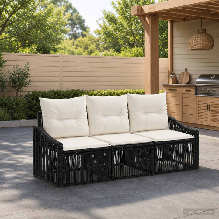 Havesofa Sæt 3 stk. Sort polyrattan