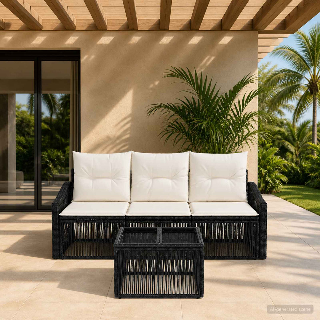 Havesofa Sæt 4 stk. Sort polyrattan
