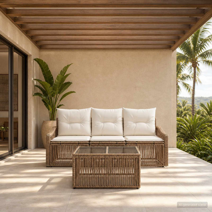 Havesofa Sæt 4 stk. Beige polyrattan