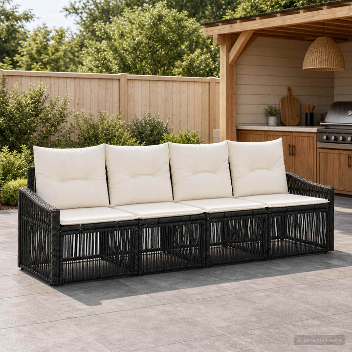 Havesofa Sæt 4 stk. Sort polyrattan
