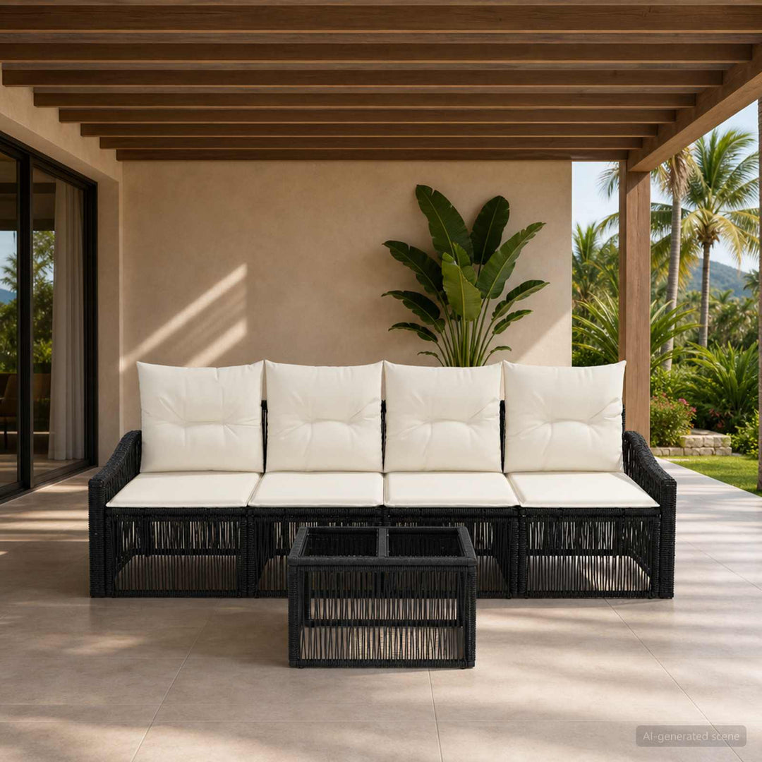 Havesofa Sæt 5 stk. Sort polyrattan