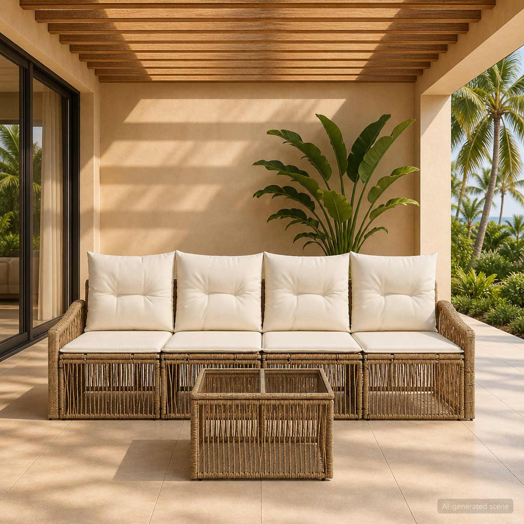 Havesofa Sæt 5 stk. Beige polyrattan