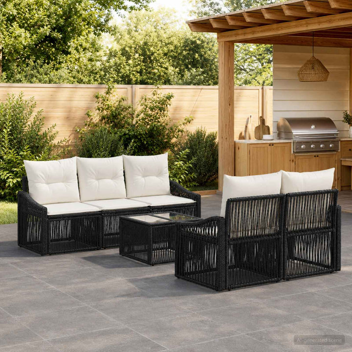 Havesofa Sæt 6 stk. Sort polyrattan
