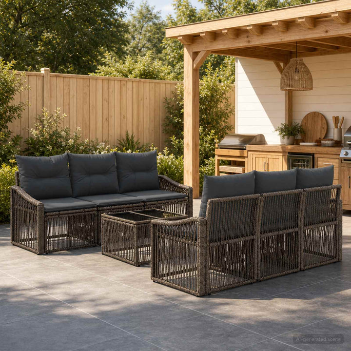 Havesofa Sæt 7 stk. Grå polyrattan
