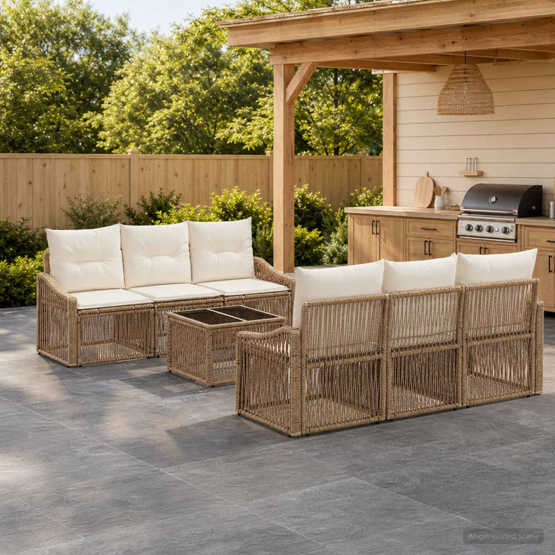 Havesofa Sæt 7 stk. Beige polyrattan