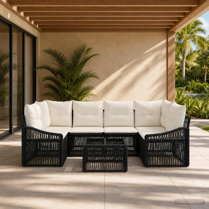 Havesofa Sæt 7 stk. Sort polyrattan