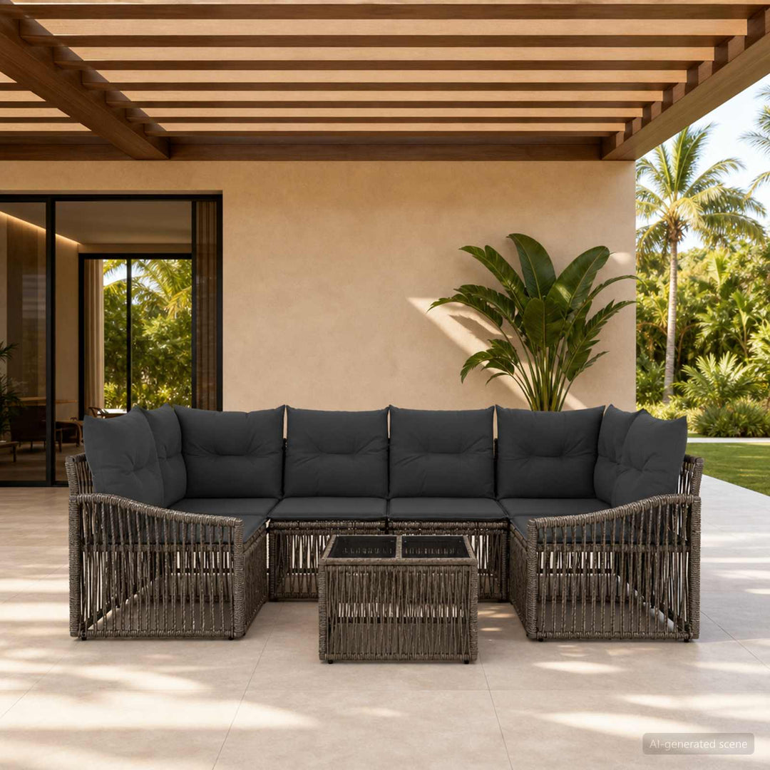 Havesofa Sæt 7 stk. Grå polyrattan