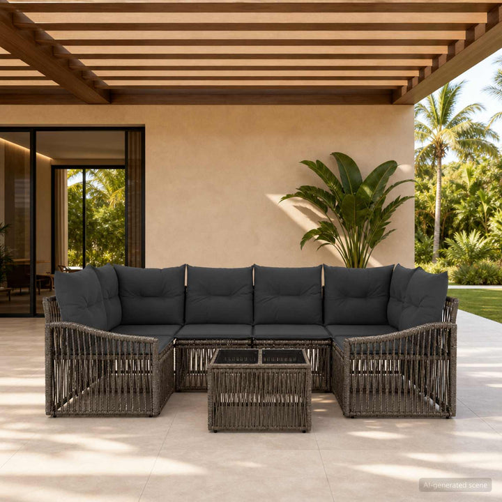 Havesofa Sæt 7 stk. Grå polyrattan