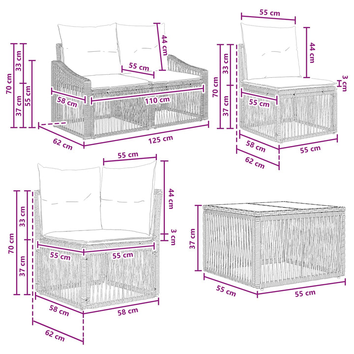 Havesofa Sæt 7 stk. Grå polyrattan