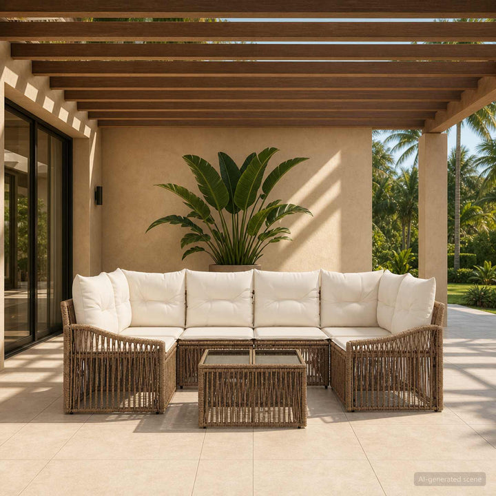 Havesofa Sæt 7 stk. Beige polyrattan
