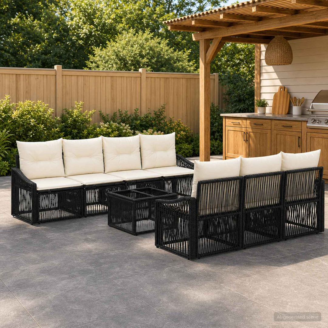 Havesofa Sæt 8 stk. Sort polyrattan