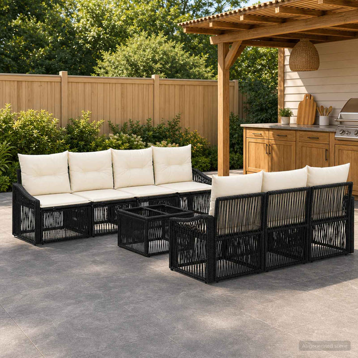 Havesofa Sæt 8 stk. Sort polyrattan