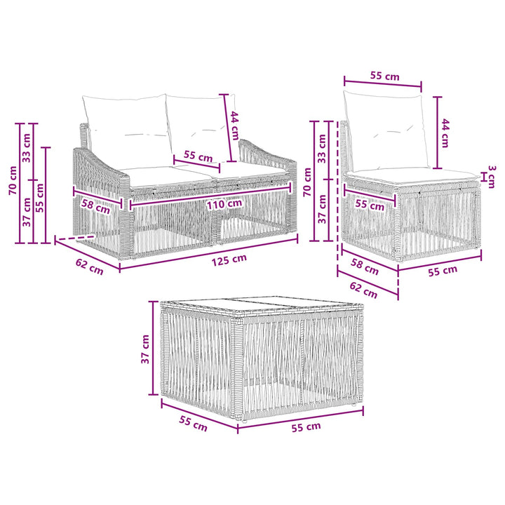 Havesofa Sæt 8 stk. Sort polyrattan
